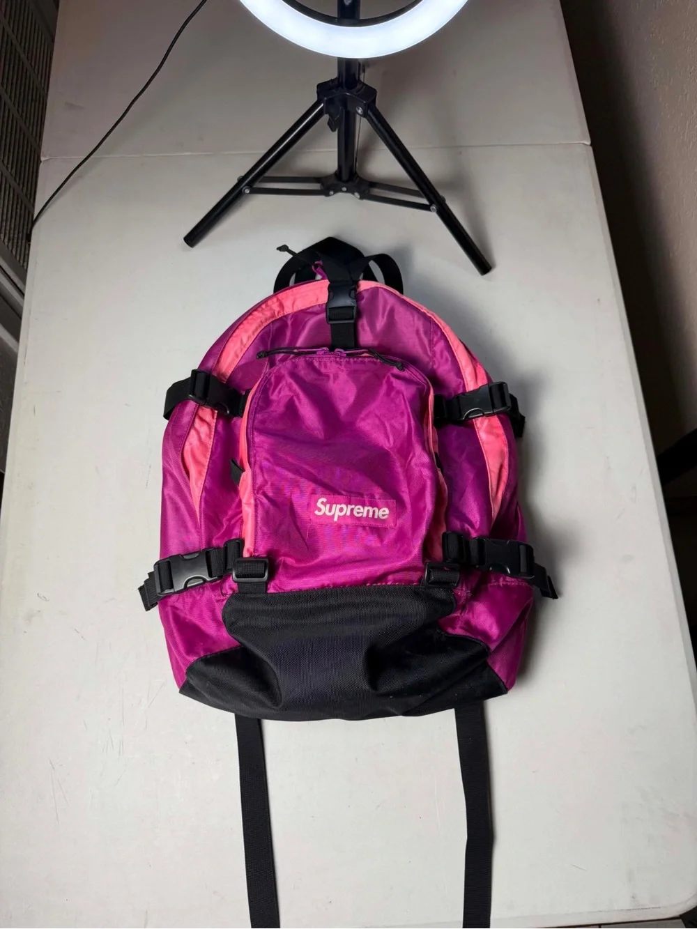 Supreme 19AW Backpack Rucksack Bag Magenta Purple Pink Used LIFE-0